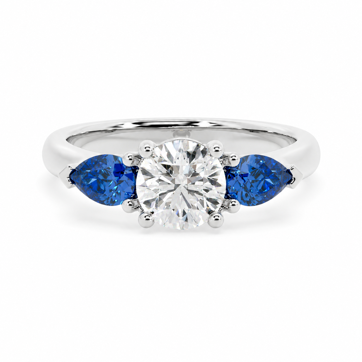 Round & Pear Blue Sapphire Engagement Ring, Claw Set Trilogy | RX4831SA