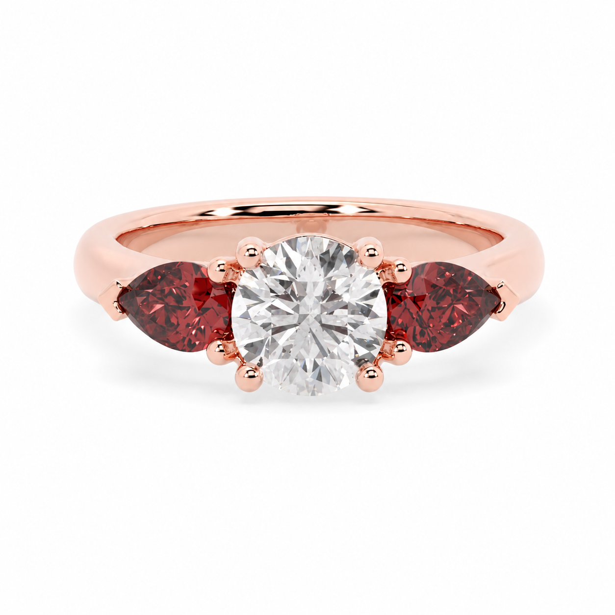 Round & Pear Ruby Engagement Ring, Claw Set Trilogy | RX4831RU