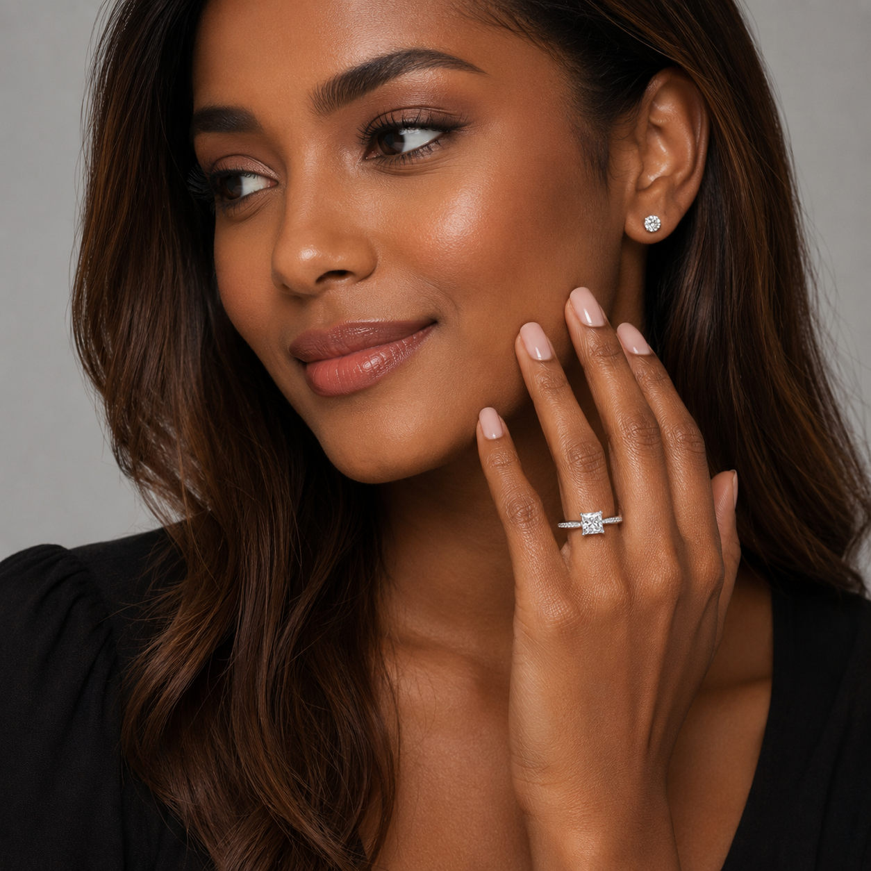 Princess Diamond Engagement Ring, Tapered Grain Shoulder Set | RX5652