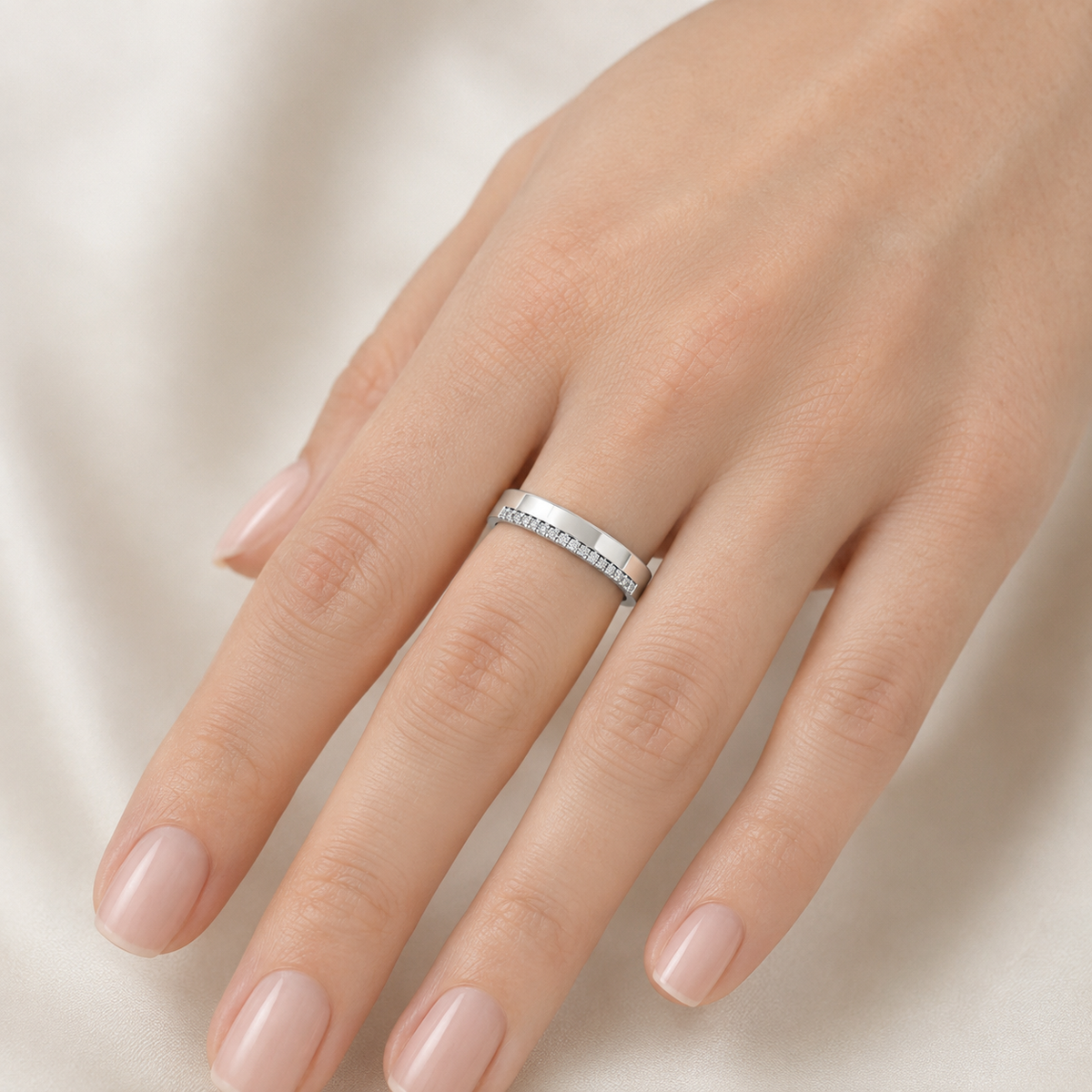 Round Diamond Ring, Offset Micro Set Half Eternity | ET1203