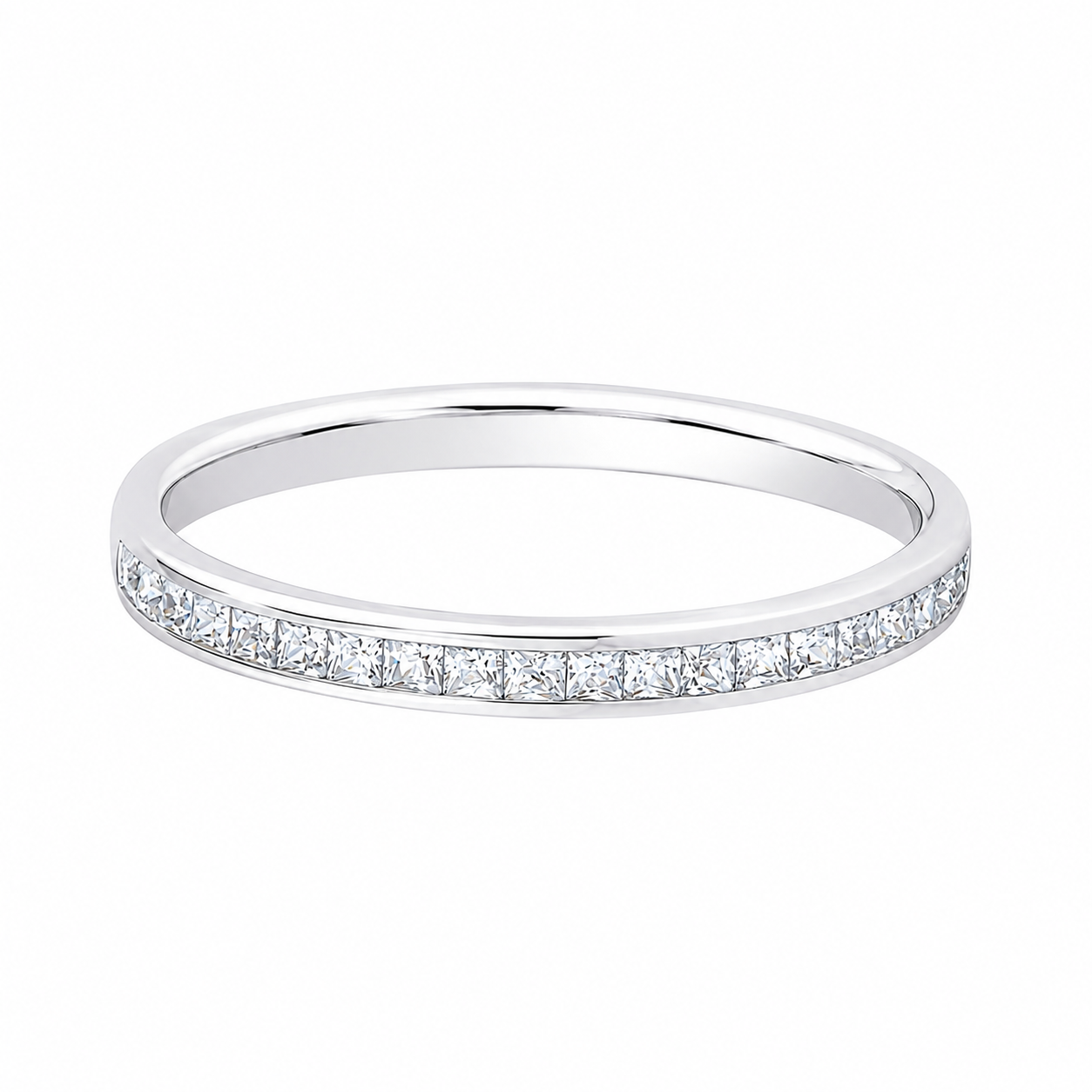 Princess Diamond Platinum Ring, Channel Set Half Eternity | ET1208