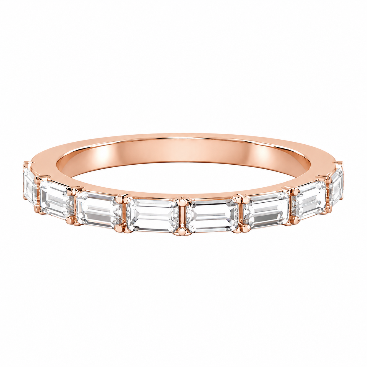 Baguette Diamond Rose Gold Ring, Landscape Claw Set Eternity Ring | ET1205