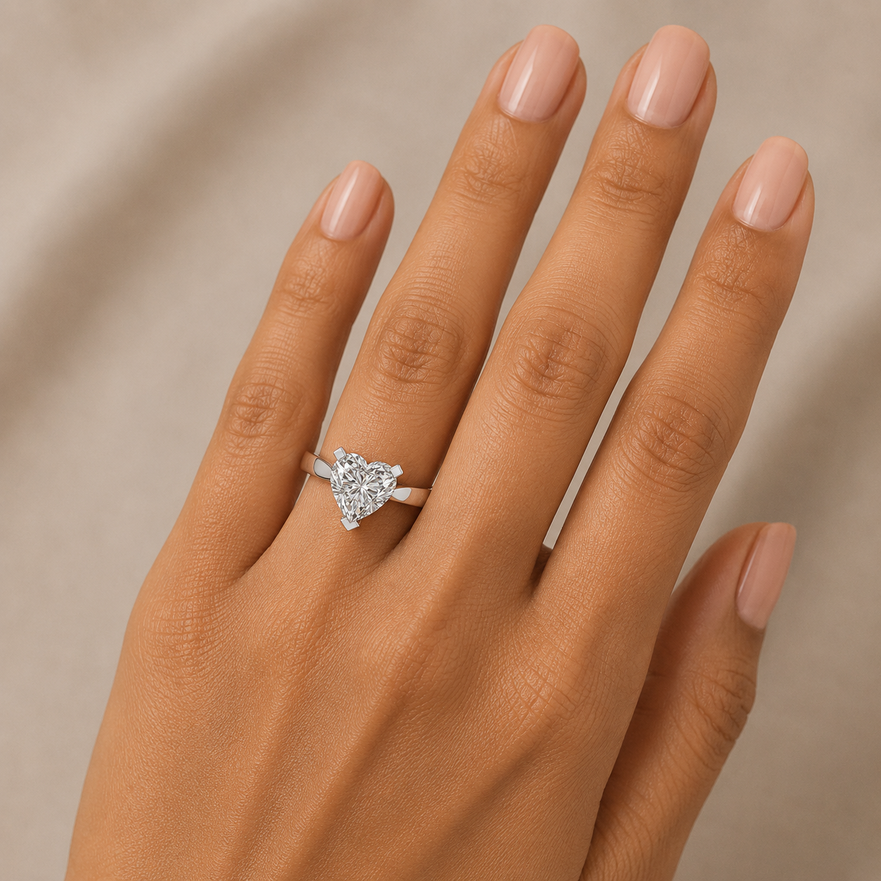 Heart Diamond Engagement Ring, Pinched Band Solitaire