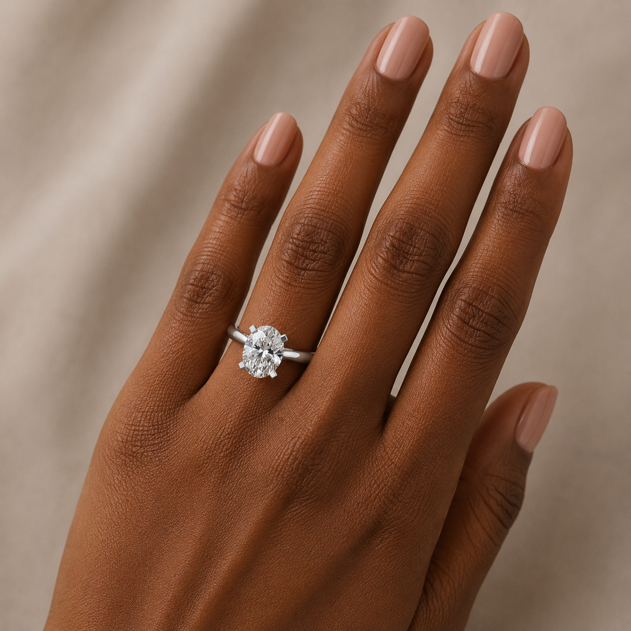 Oval Diamond Engagement Ring, Knife Edge Band Solitaire