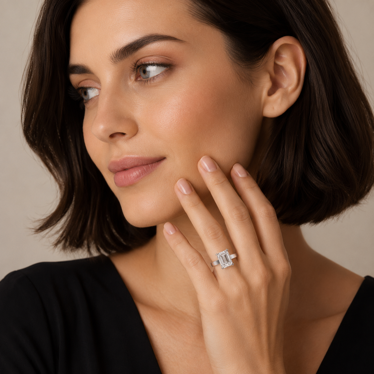Emerald Diamond Engagement Ring, Cathedral Basket Solitaire
