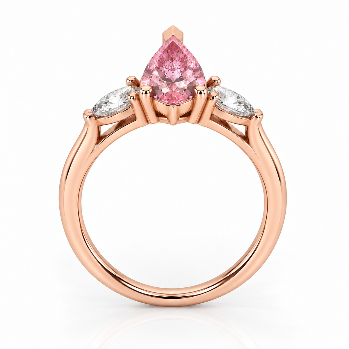 Pink Pear Diamond Rose Gold Engagement Ring, Claw Set Trilogy | M3D03-PINK