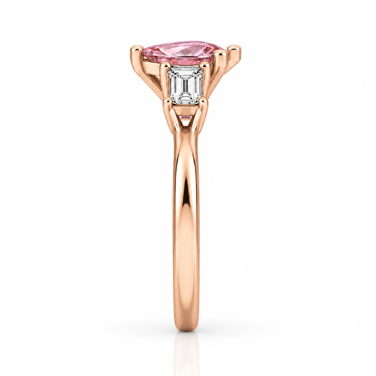 Pink Pear Diamond Rose Gold Engagement Ring, Claw Set Trilogy | R82311-PINK