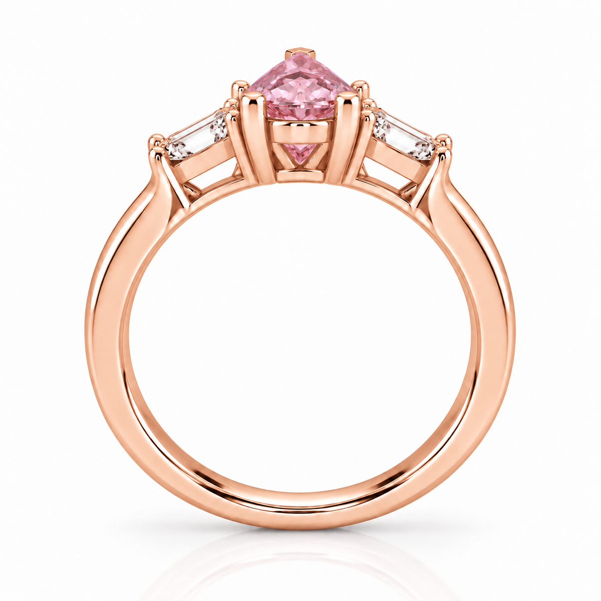 Pink Pear Diamond Rose Gold Engagement Ring, Claw Set Trilogy | R82311-PINK