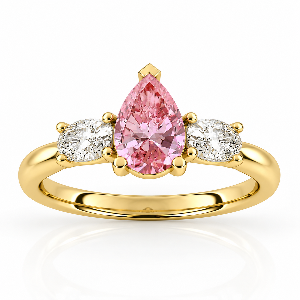 Pink Pear Diamond Yellow Gold Engagement Ring, Claw Set Trilogy | R82312-PINK