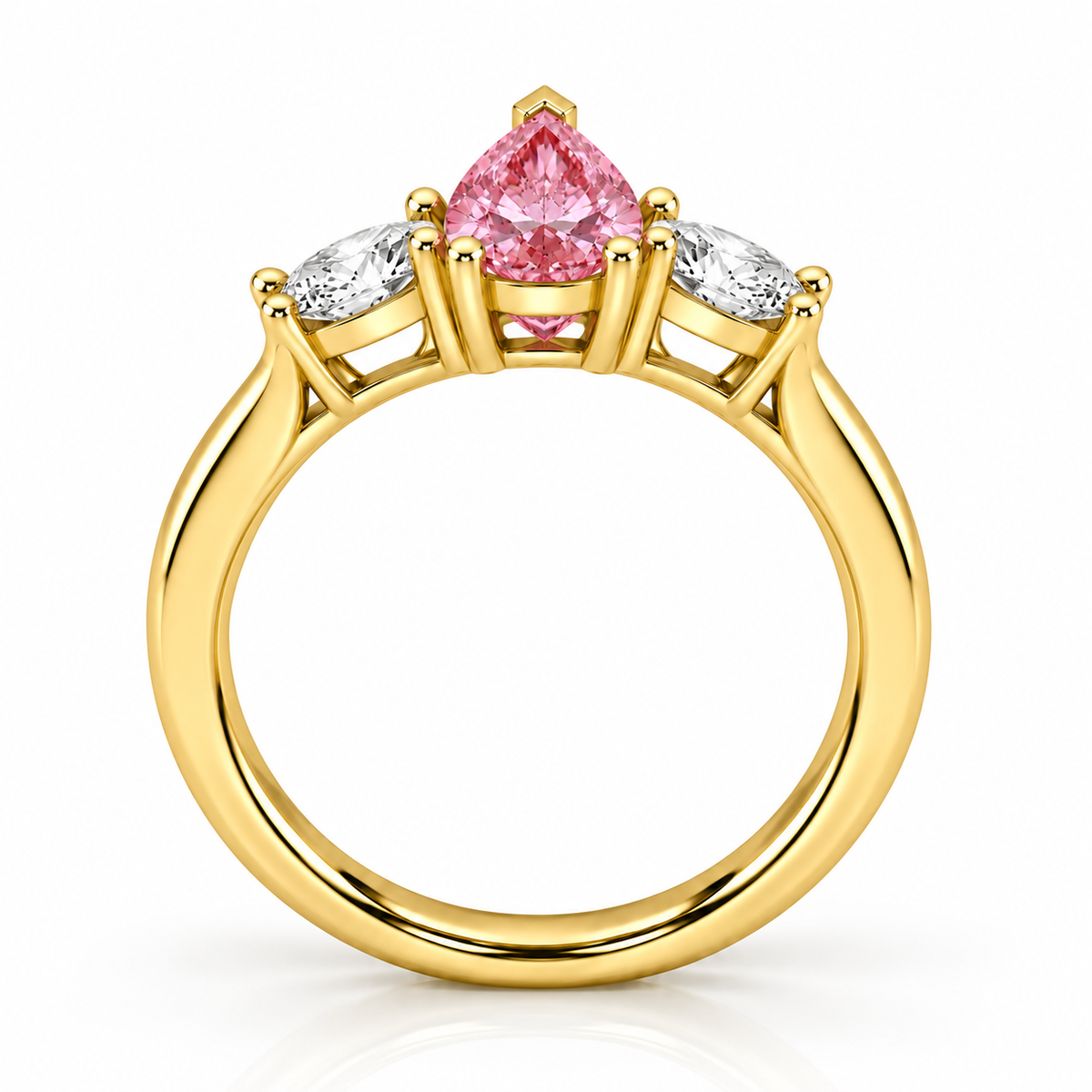 Pink Pear Diamond Yellow Gold Engagement Ring, Claw Set Trilogy | R82312-PINK
