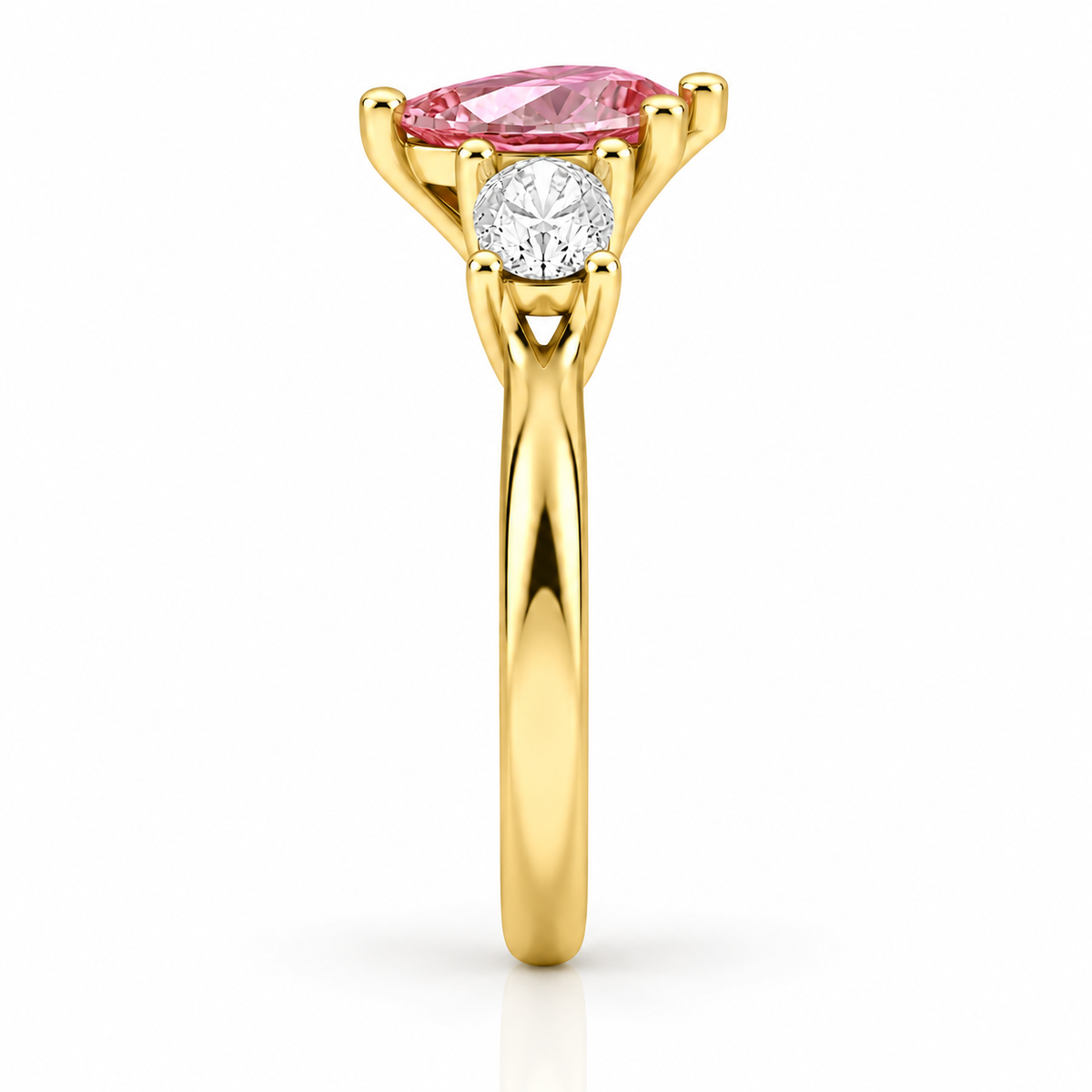 Pink Pear Diamond Yellow Gold Engagement Ring, Claw Set Trilogy | R82312-PINK