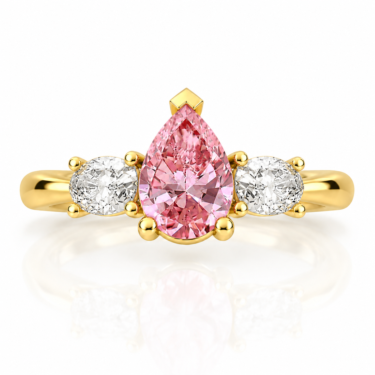 Pink Pear Diamond Yellow Gold Engagement Ring, Claw Set Trilogy | R82312-PINK