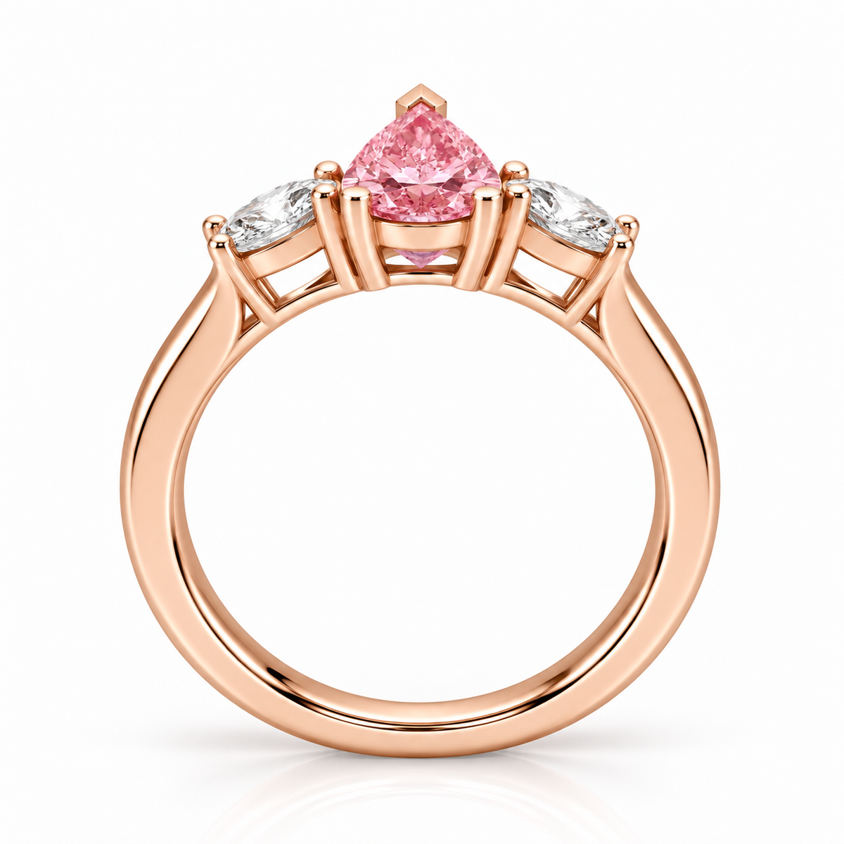 Pink Pear Diamond Rose Gold Engagement Ring, Claw Set Trilogy | R82312-PINK