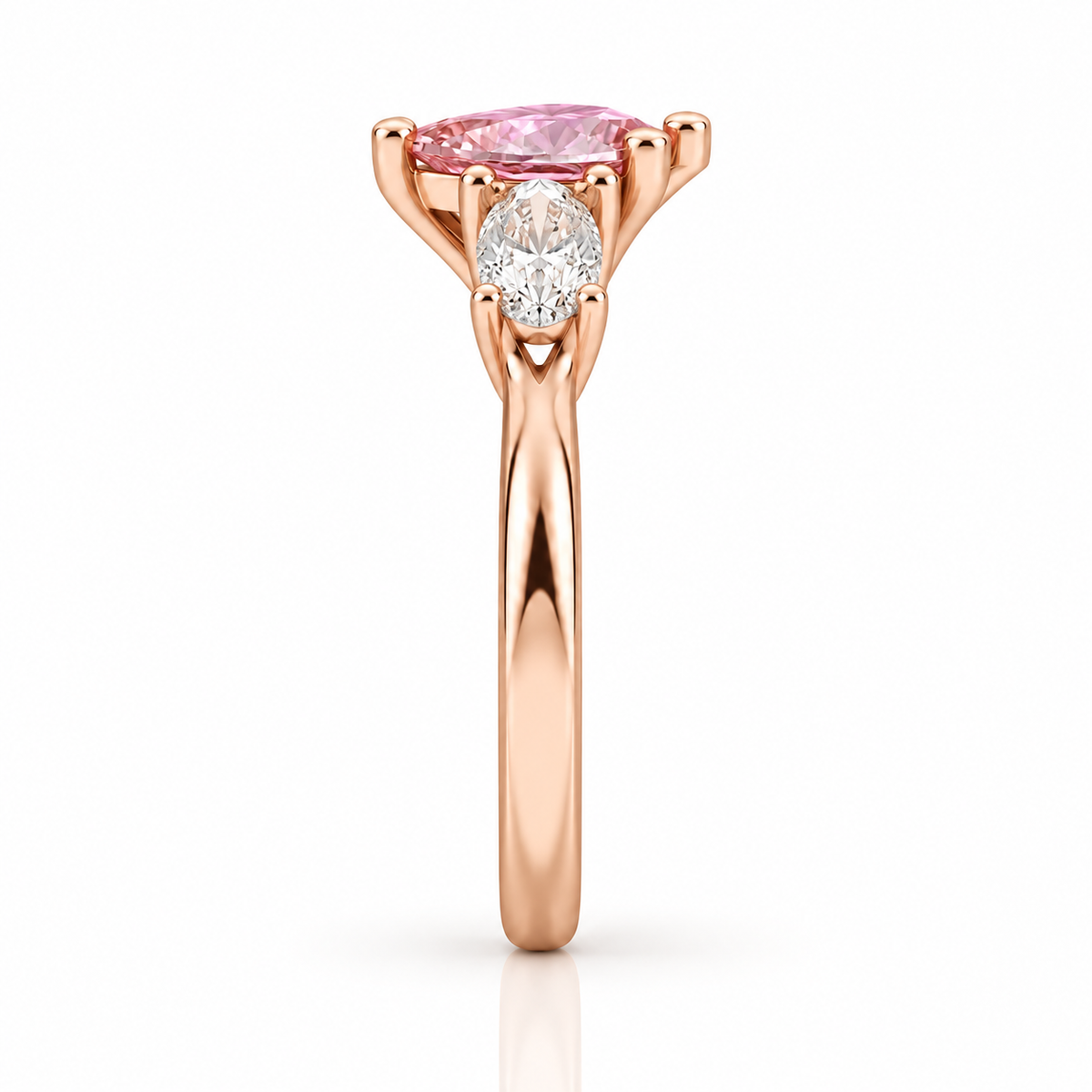 Pink Pear Diamond Rose Gold Engagement Ring, Claw Set Trilogy | R82312-PINK