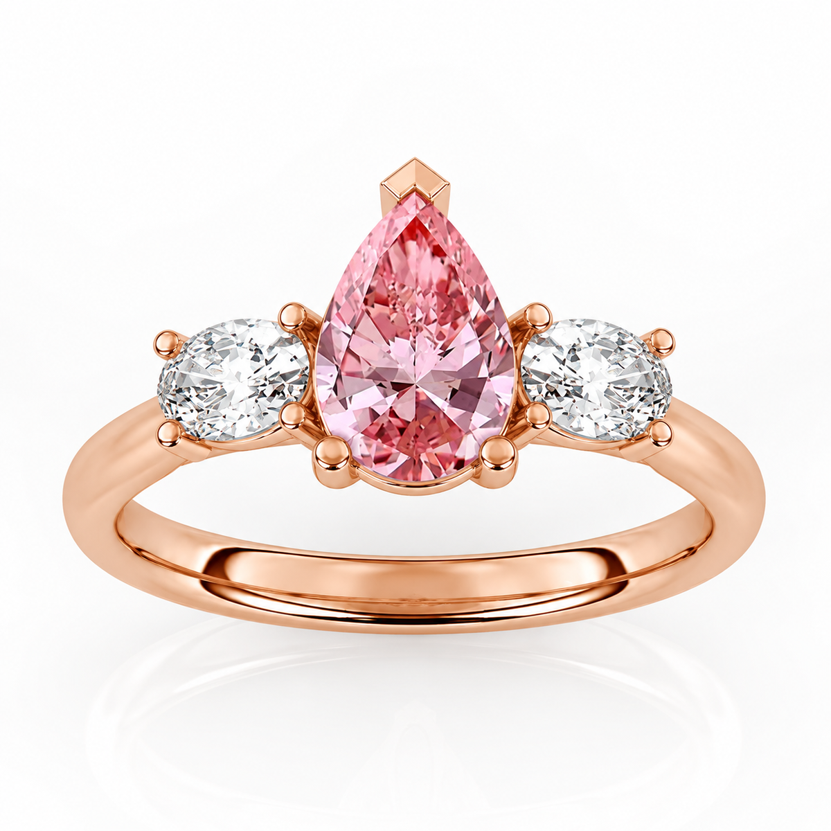 Pink Pear Diamond Rose Gold Engagement Ring, Claw Set Trilogy | R82312-PINK