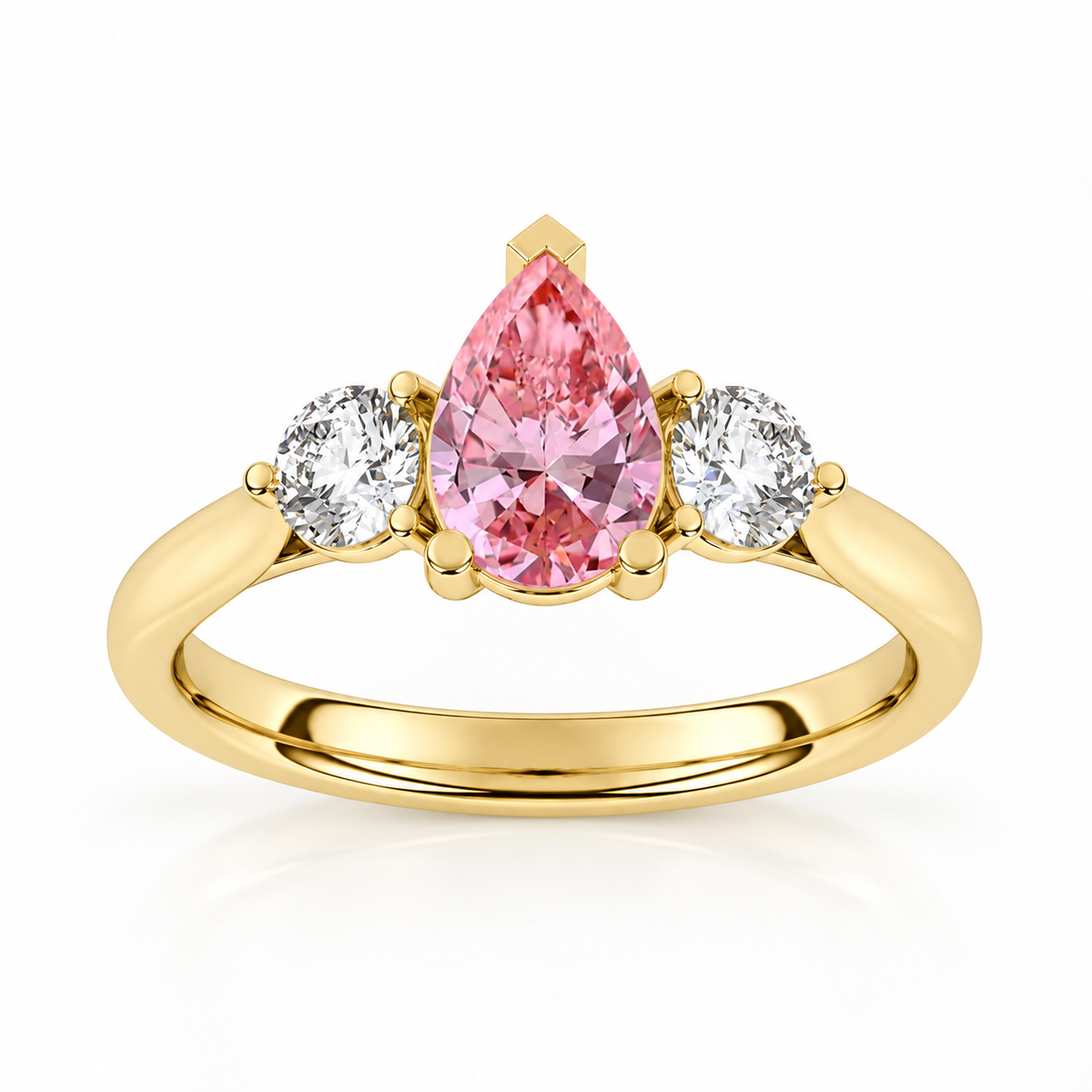 Pink Pear Diamond Yellow Gold Engagement Ring, Claw Set Trilogy | R82313-PINK