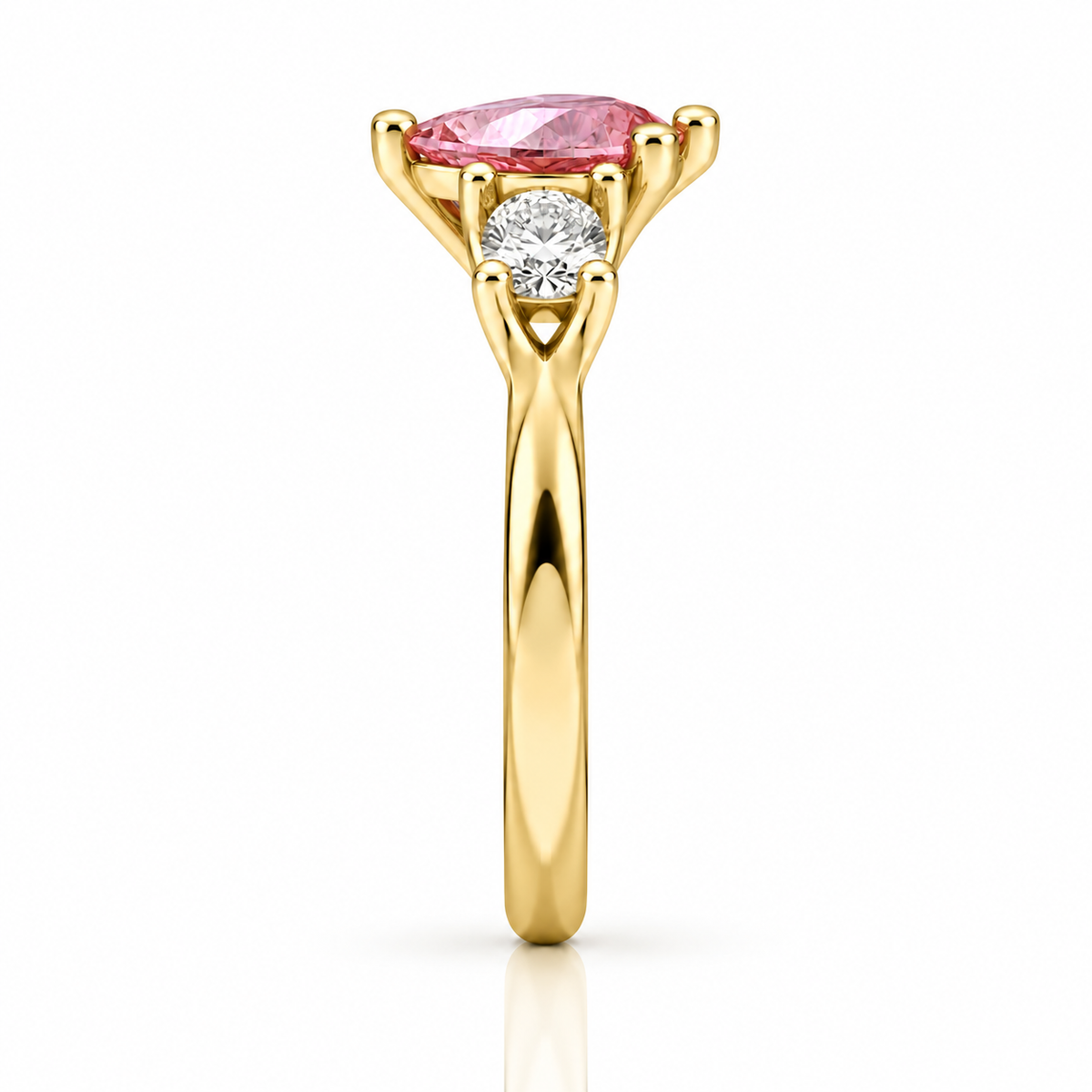 Pink Pear Diamond Yellow Gold Engagement Ring, Claw Set Trilogy | R82313-PINK
