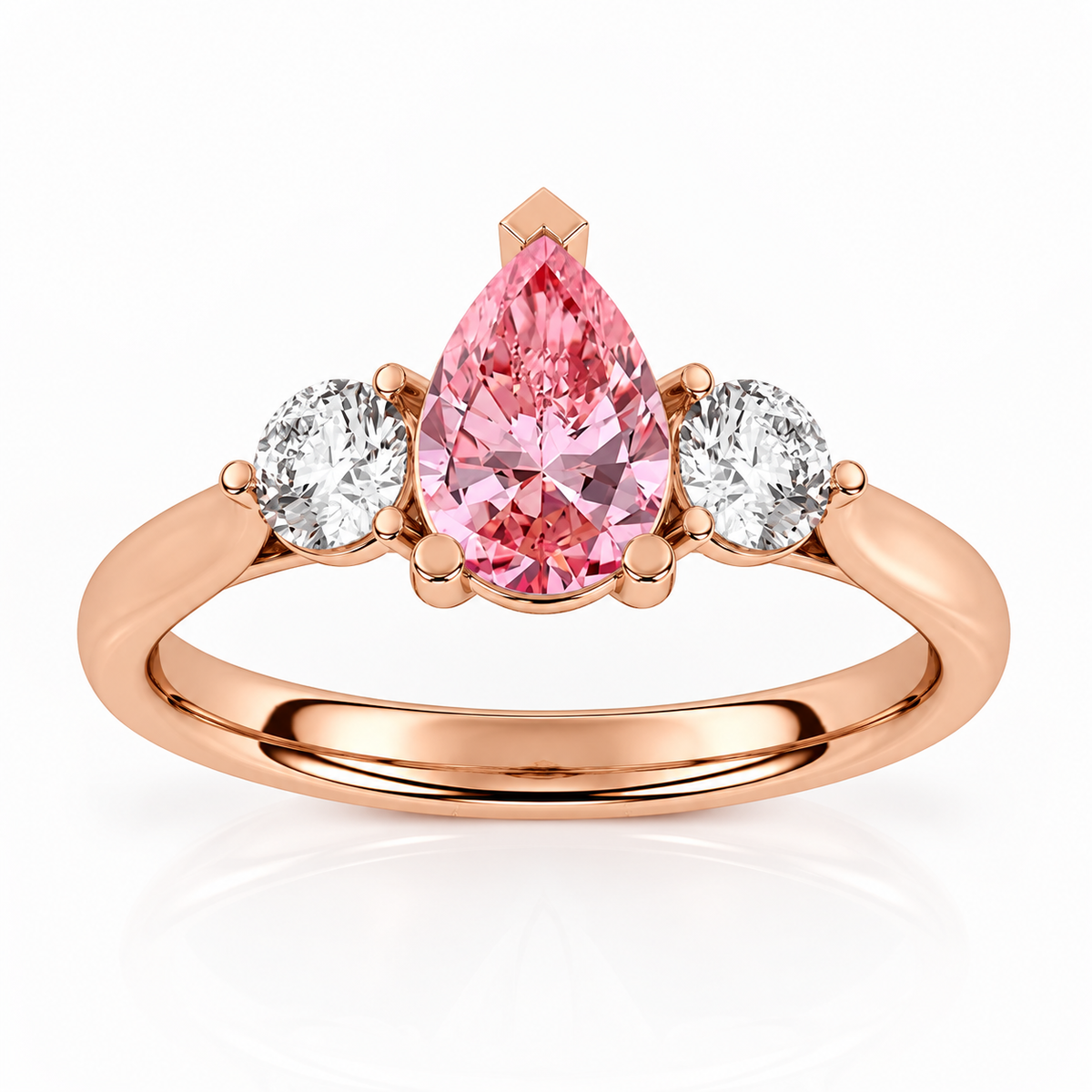 Pink Pear Diamond Rose Gold Engagement Ring, Claw Set Trilogy | R82313-PINK
