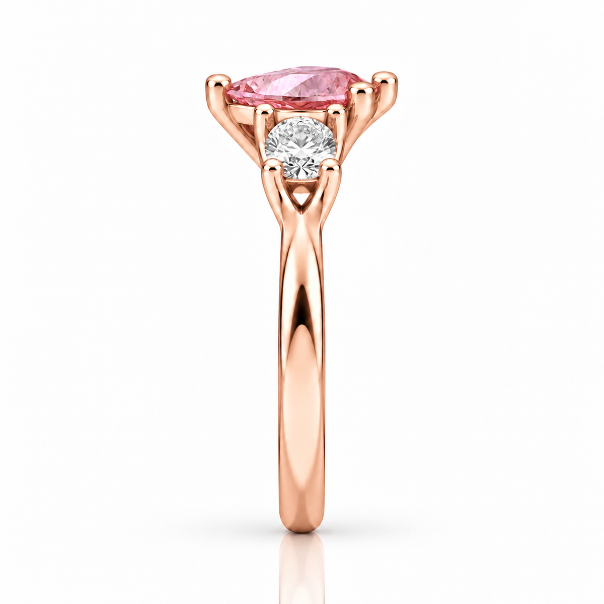 Pink Pear Diamond Rose Gold Engagement Ring, Claw Set Trilogy | R82313-PINK