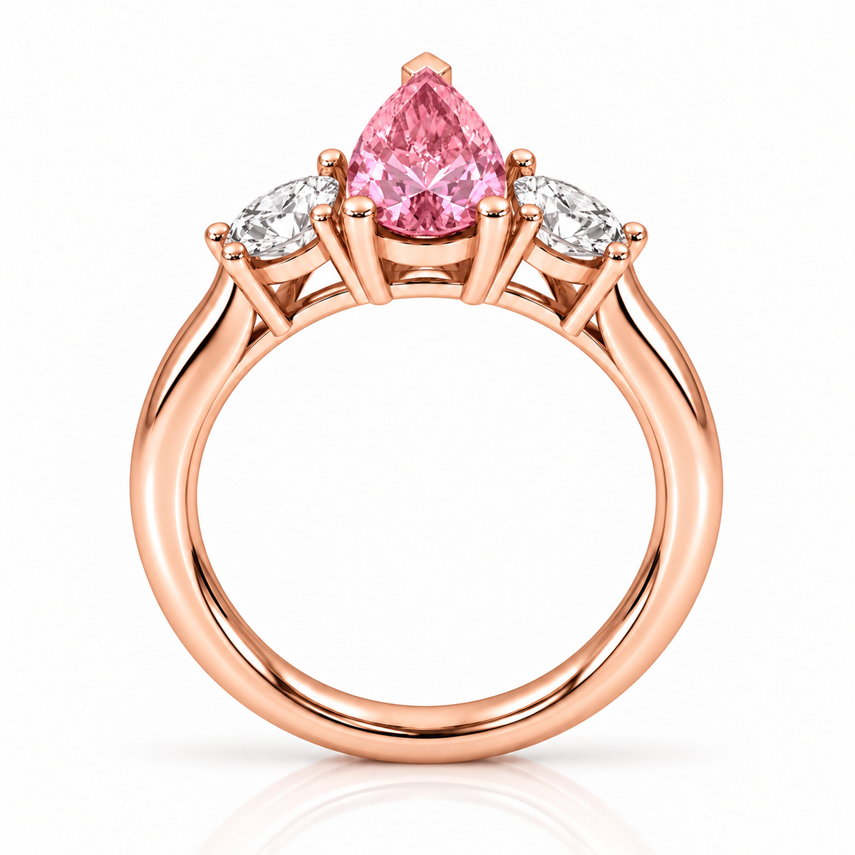 Pink Pear Diamond Rose Gold Engagement Ring, Claw Set Trilogy | R82313-PINK