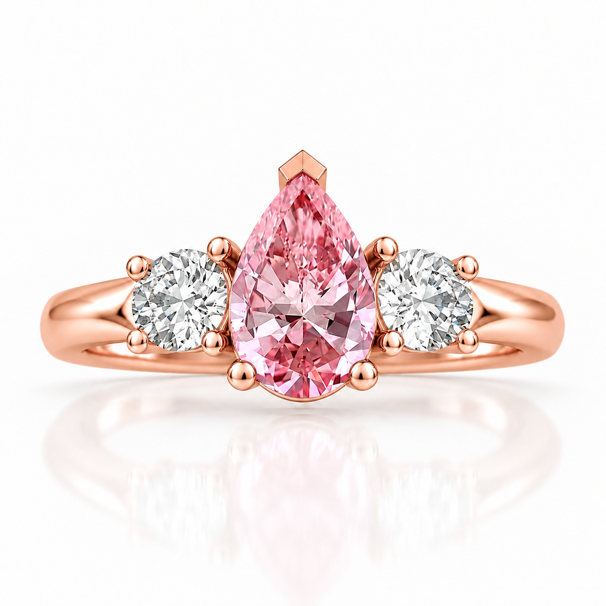 Pink Pear Diamond Rose Gold Engagement Ring, Claw Set Trilogy | R82313-PINK
