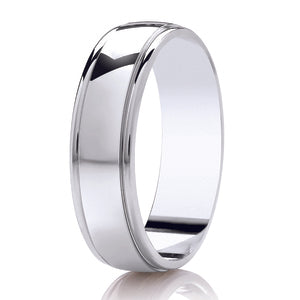 Gents Polished Groove White Gold Band | 115