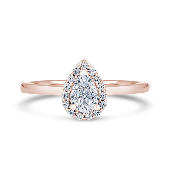 Pear Halo Rose Gold Ring, Shared Setting | DHP01 SMP