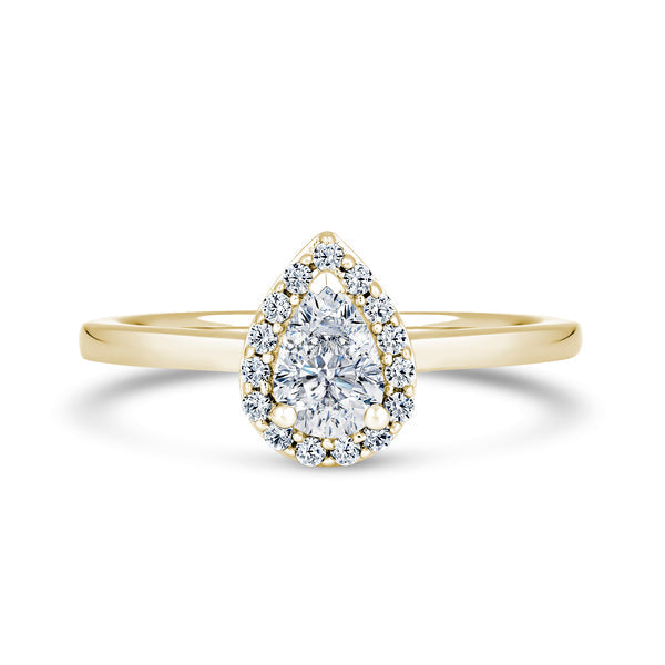 Pear Halo Yellow Gold Ring, Shared Setting | DHP01 SMP