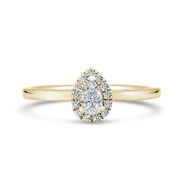 Pear Halo Yellow Gold Ring, Fishtail Set | DHP02 SMP
