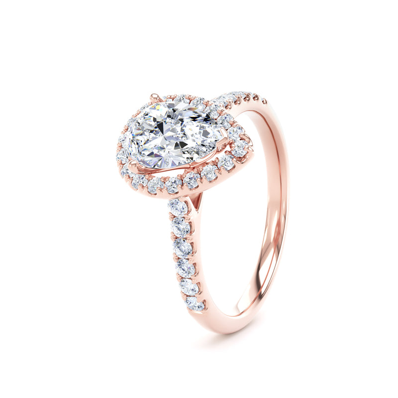 Pear Diamond Rose Gold Ring, Diamond Band Halo | LGD DHS01