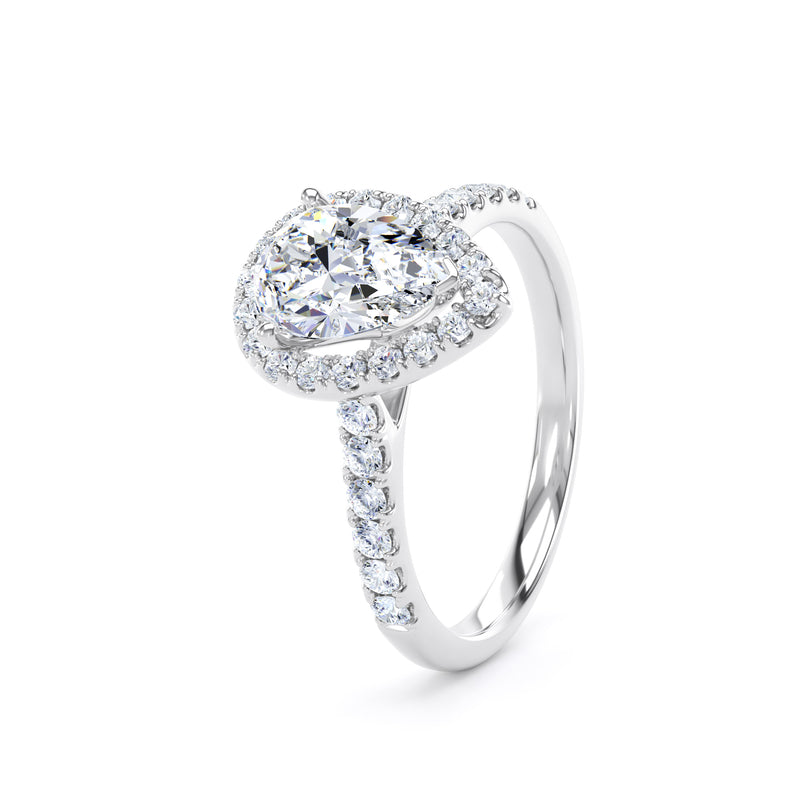 Pear Diamond Platinum Ring, Diamond Band Halo | LGD DHS01