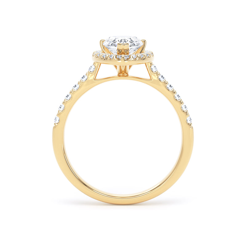 Pear Diamond Yellow Gold Ring, Diamond Band Halo | SMD DHS01