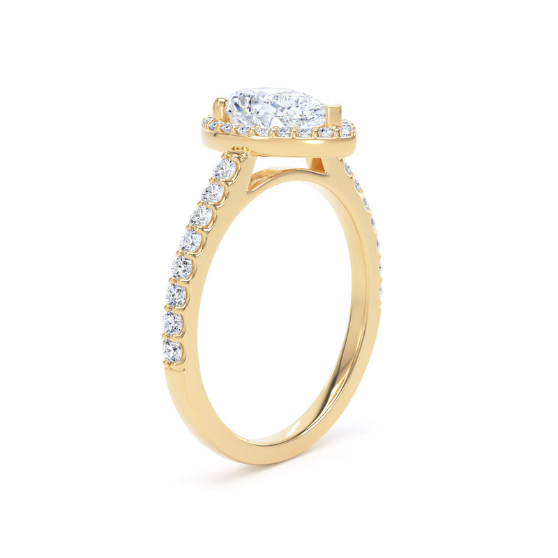 Halo Diamond Shoulder Ring | Yellow Gold, Pear Diamond  | DHW01 LGP