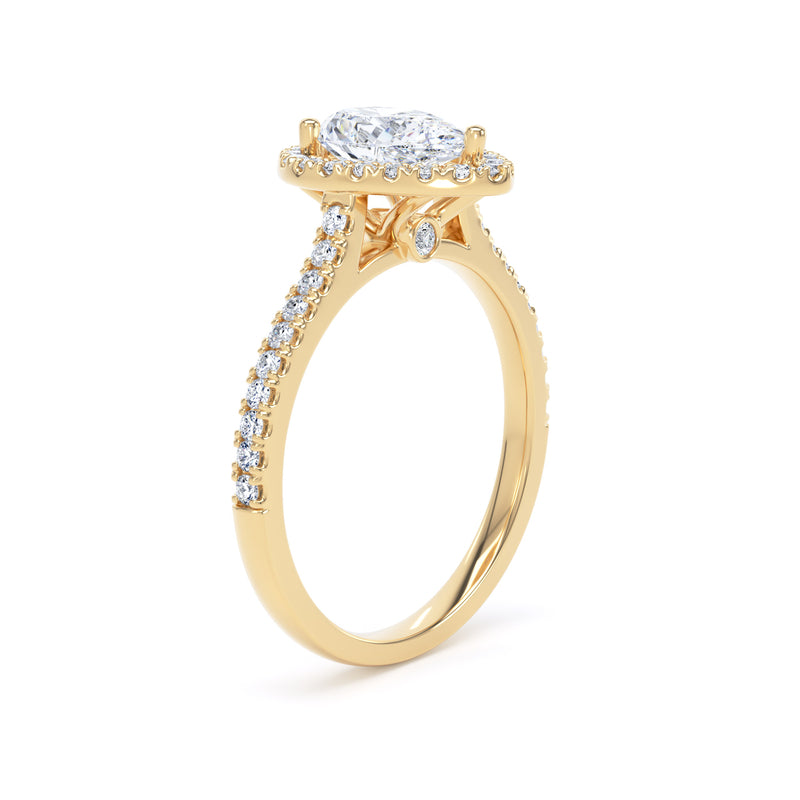 Halo Peekaboo Diamond Shoulder Ring | Yellow Gold, Pear Diamond | DHW02 | SMP