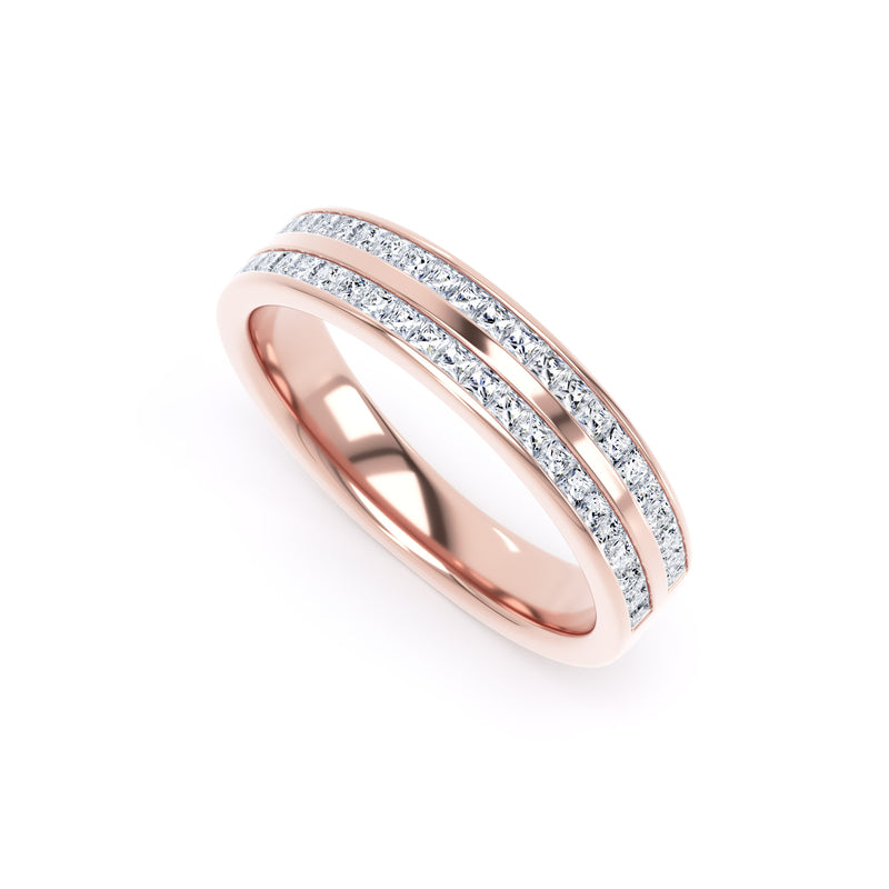 Princess Diamond Rose Gold Ring, Double Channel Half Set Eternity | ET1207