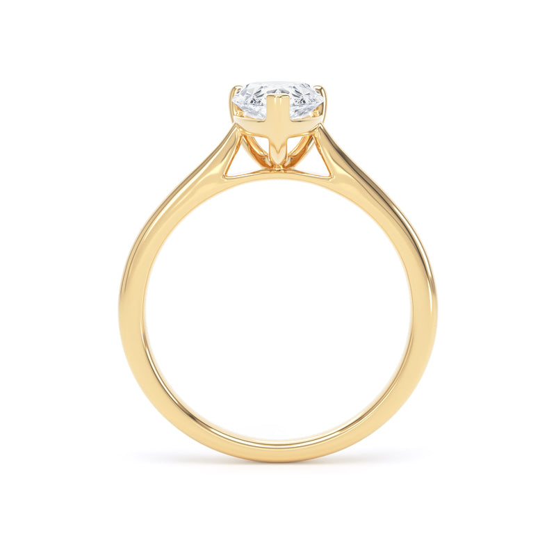 Pear Diamond Yellow Gold Ring, Pinched Band Solitaire | SMD DPP02