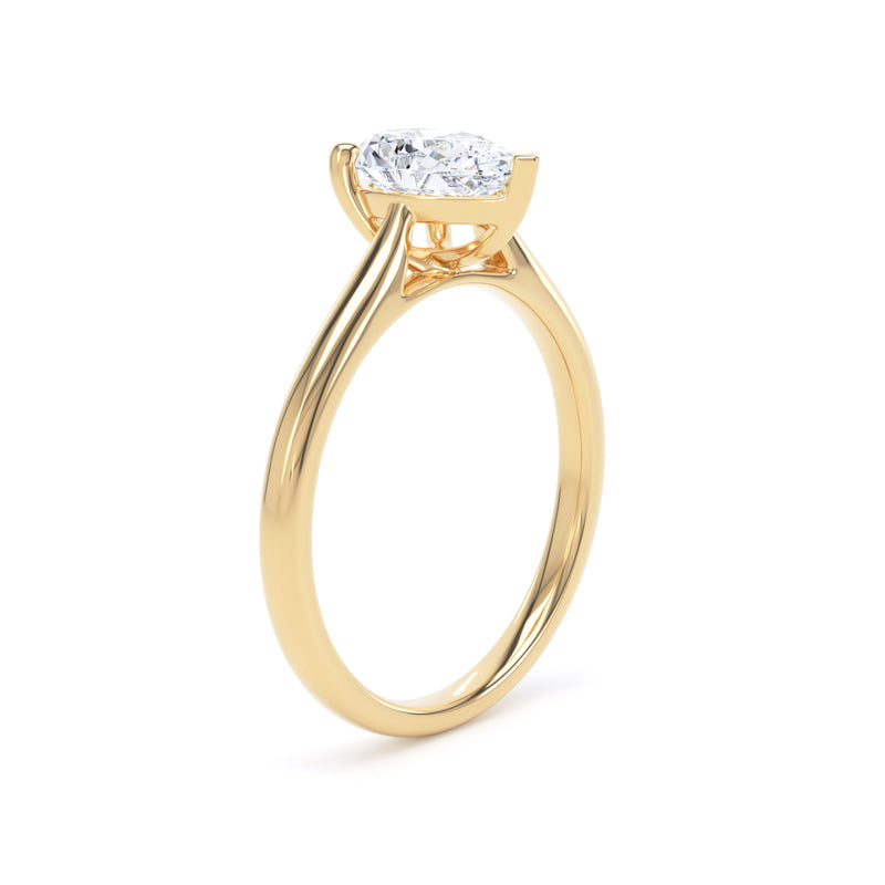Pear Diamond Yellow Gold Ring, Pinched Band Solitaire | SMD DPP02