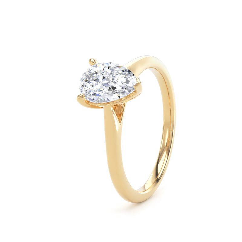 Pear Diamond Yellow Gold Ring, Pinched Band Solitaire | SMD DPP02