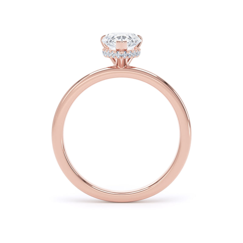 Pear Diamond Rose Gold Ring, Plain Band Hidden Halo | SMD DPS01