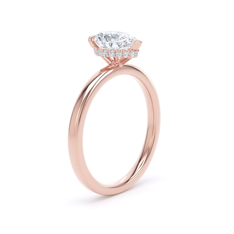 Pear Diamond Rose Gold Ring, Plain Band Hidden Halo | SMD DPS01