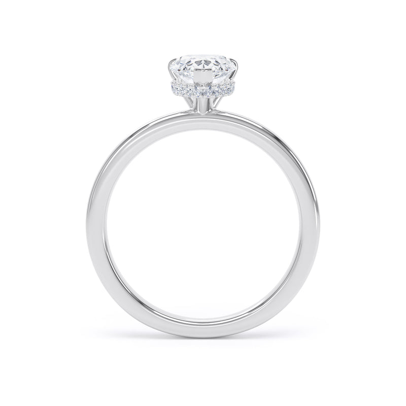 Pear Diamond Platinum Ring, Plain Band Hidden Halo | SMD DPS01