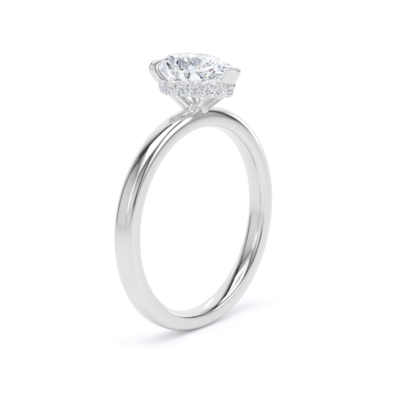 Pear Diamond Platinum Ring, Plain Band Hidden Halo | SMD DPS01