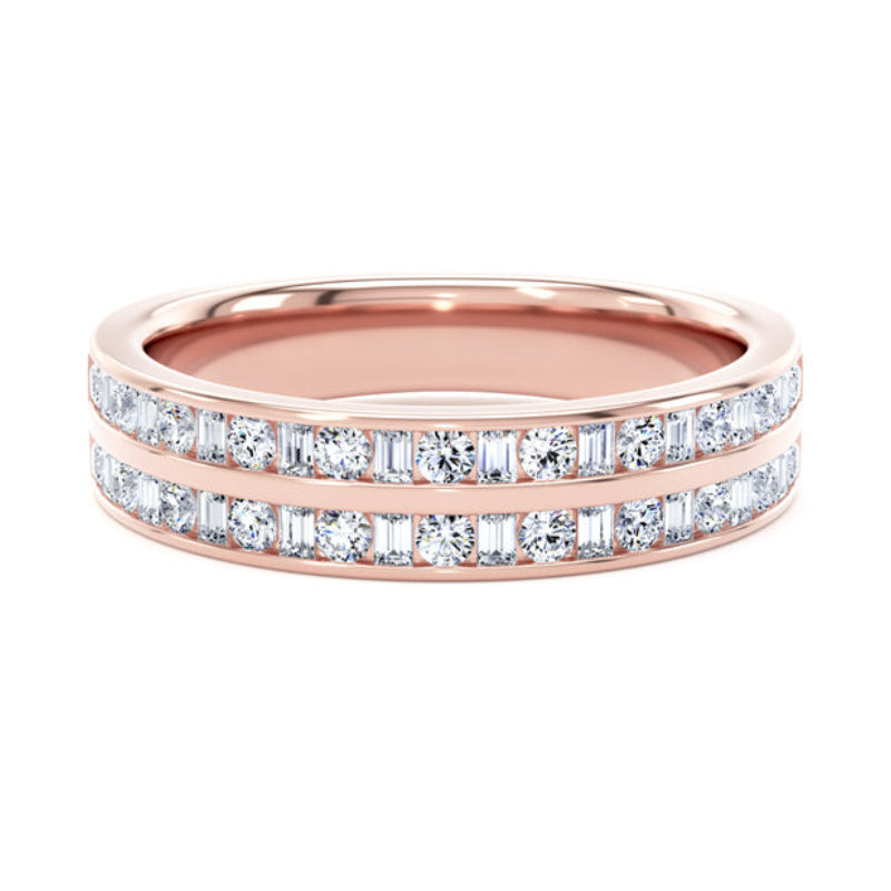 Round & Baguette Diamond Ring, Double Channel Half Eternity | ET1227