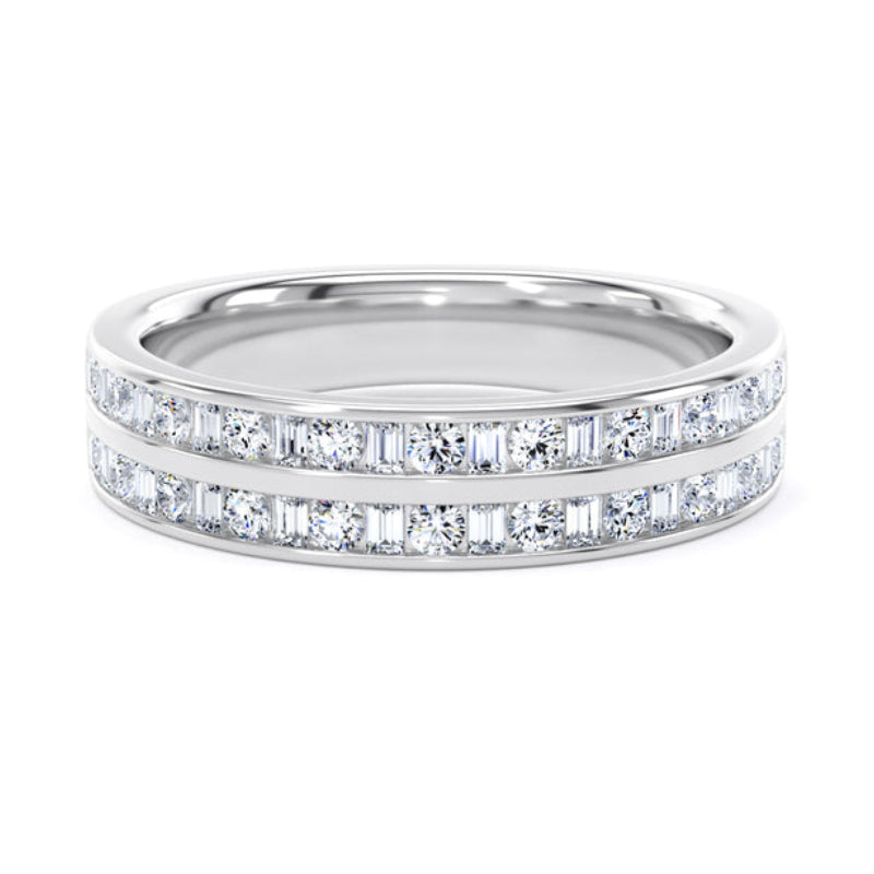 Round & Baguette Diamond Ring, Double Channel Half Eternity | ET1227