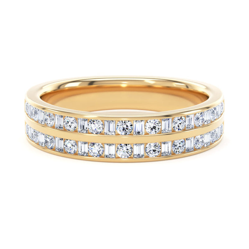 Round & Baguette Diamond Ring, Double Channel Half Eternity | ET1227
