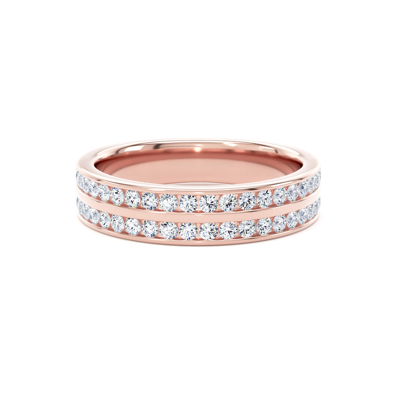 Round Diamond Rose Gold Ring, Double Channel Half Eternity | ET1225