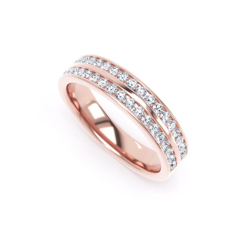 Round Diamond Rose Gold Ring, Double Channel Half Eternity | ET1225