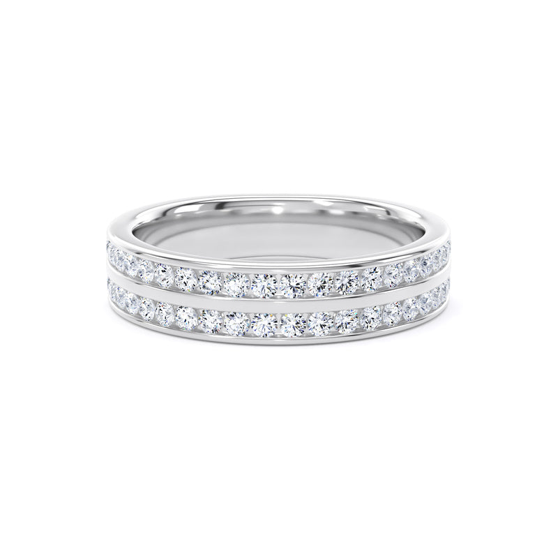 Round Diamond White Gold Ring, Double Channel Half Eternity | ET1225