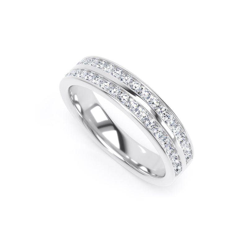 Round Diamond Platinum Ring, Double Channel Half Eternity | ET1225