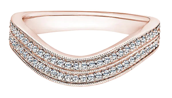 Round Diamond Rose Gold Ring, Double Row Curved Half Eternity | ET1251